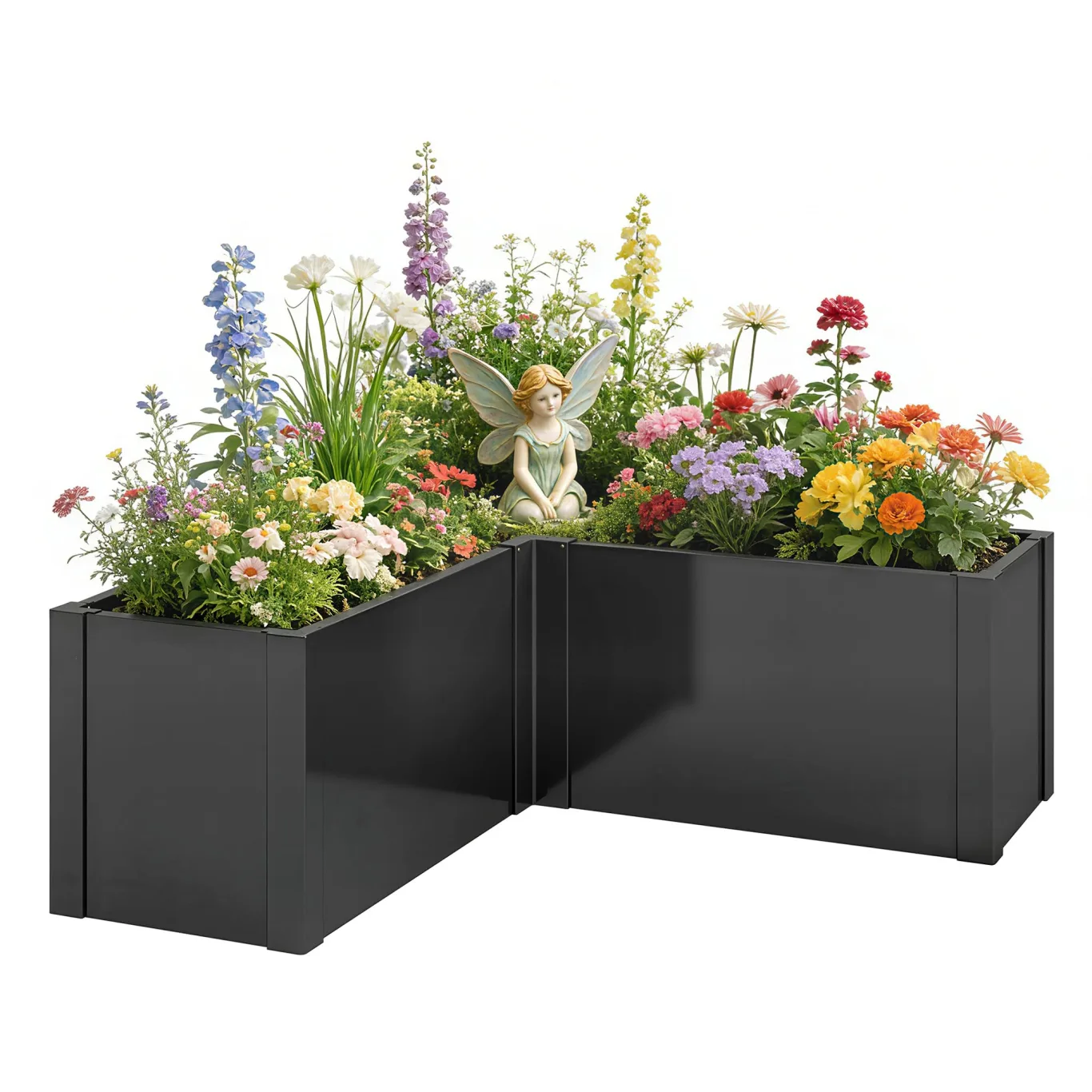 Outsunny Hochbeet L-förmig Blumenhochbeet witterungsbeständig, Pflanzbeet Frühbeet Gartenbeet Pflanzkübel Pflanzkasten aus Verzinkter Stahl, Blumenkasten für Terrasse & Garten, 150 x 150 x 55 cm - Bild 1