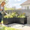 Outsunny Hochbeet L-förmig Blumenhochbeet witterungsbeständig, Pflanzbeet Frühbeet Gartenbeet Pflanzkübel Pflanzkasten aus Verzinkter Stahl, Blumenkasten für Terrasse & Garten, 150 x 150 x 55 cm - Thumbnail 7