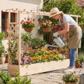 COSTWAY Blumenkasten mit Rankgitter, Pflanzkasten mit Rankhilfe & hängendem Dach, Hochbeet für Kletterpflanzen & hängende Körbe, Sichtschutz Pflanzkübel, für Garten Hof Terrasse, 220x35x114 cm,Natur - Thumbnail 9