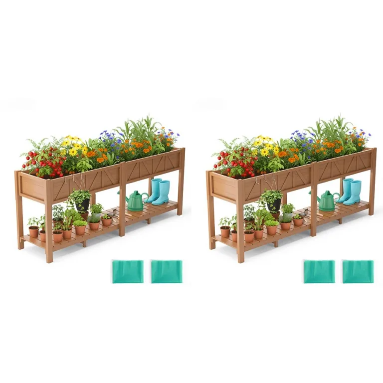 Hochbeet 120x44x70cm, Metall Hochbeet mit Rollen & Griff, 3 Haken & Vlieseinlage, Für Gemüse Blumen Kräuter, Garten Balkon Terrasse, Schwarz – Bild 6