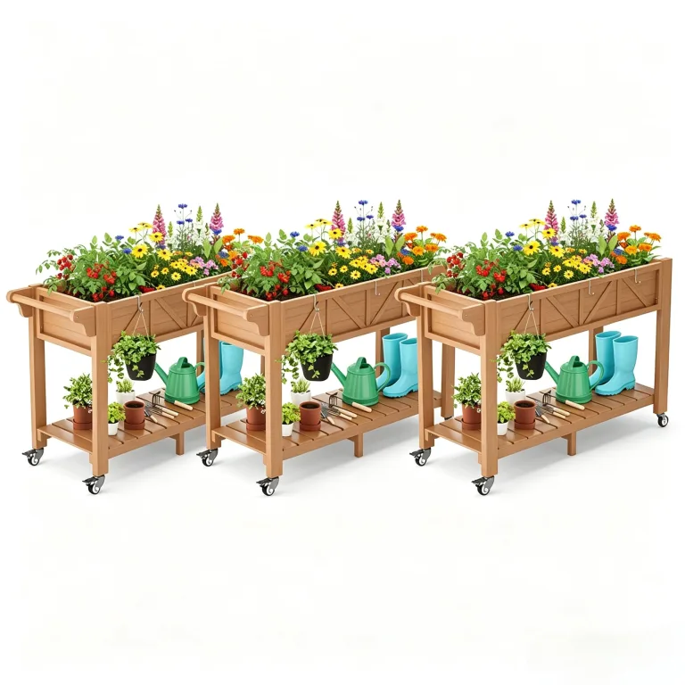 Hochbeet 120x44x70cm, Metall Hochbeet mit Rollen & Griff, 3 Haken & Vlieseinlage, Für Gemüse Blumen Kräuter, Garten Balkon Terrasse, Schwarz – Bild 7