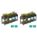 Hochbeet 120x44x70cm, Metall Hochbeet mit Rollen & Griff, 3 Haken & Vlieseinlage, Für Gemüse Blumen Kräuter, Garten Balkon Terrasse, Schwarz - Thumbnail 3