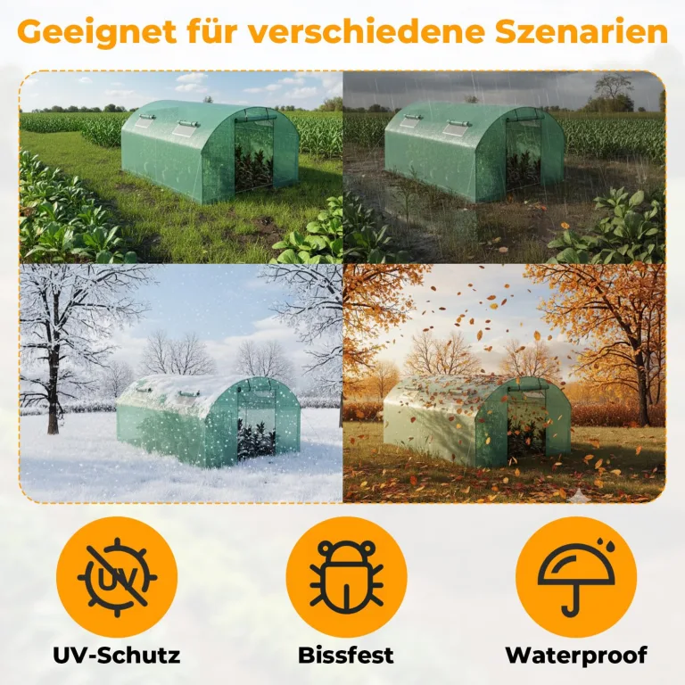 300x800x200 cm Foliengewächshaus Winterfest mit extra stabilem Stahlrahmen, 16 Fenster & 4 Reißverschlusstüren, 2 x 140g/m² PE UV50+, Tomaten Gewächshaus inkl. 54 Erdanker Set – Bild 3