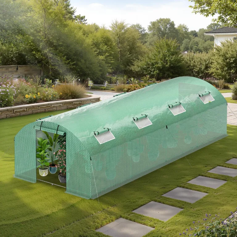 300x800x200 cm Foliengewächshaus Winterfest mit extra stabilem Stahlrahmen, 16 Fenster & 4 Reißverschlusstüren, 2 x 140g/m² PE UV50+, Tomaten Gewächshaus inkl. 54 Erdanker Set – Bild 5