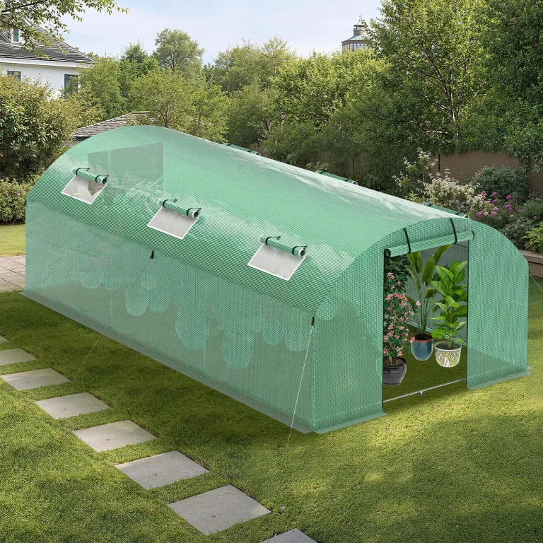 300x800x200 cm Foliengewächshaus Winterfest mit extra stabilem Stahlrahmen, 16 Fenster & 4 Reißverschlusstüren, 2 x 140g/m² PE UV50+, Tomaten Gewächshaus inkl. 54 Erdanker Set – Bild 7