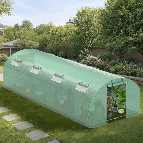 300x800x200 cm Foliengewächshaus Winterfest mit extra stabilem Stahlrahmen, 16 Fenster & 4 Reißverschlusstüren, 2 x 140g/m² PE UV50+, Tomaten Gewächshaus inkl. 54 Erdanker Set – Bild 9