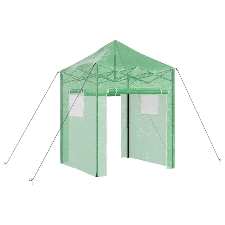Gewächshaus mit Pop-up-Rahmen Grün Eisen 200 x 200 x 300 cm, faltbares Treibhaus für Garten Terrasse, Pflanzenhaus mit Polyethylen Folie, Anzucht, Überwinterung, Tomatenzelt, Frühbeet – Bild 1