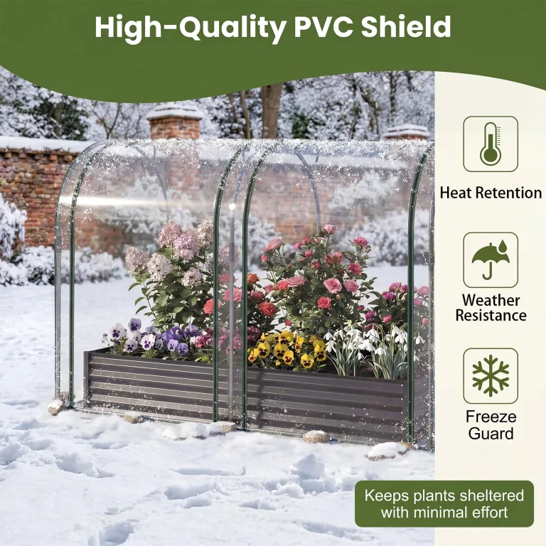 HOMASIS 3 in 1 Gewächshaus mit Hochbeet, Foliengewächshaus mit PVC-Abdeckung, Frühbeet aus Metall, Tomatenhaus Treibhaus mit 2 Fenstern, Blumenkasten für Garten Balkon (Schwarz, 198x100x145cm) – Bild 5