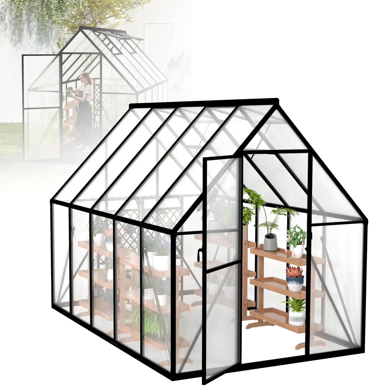 Gewächshaus Aluminium, 280 x 180 x 195 cm, Garten Gewächshaus mit 6 cm Fundament, winterfestes Treibhaus für Pflanzen, Tomatenhaus & Frühbeet - Bild 1