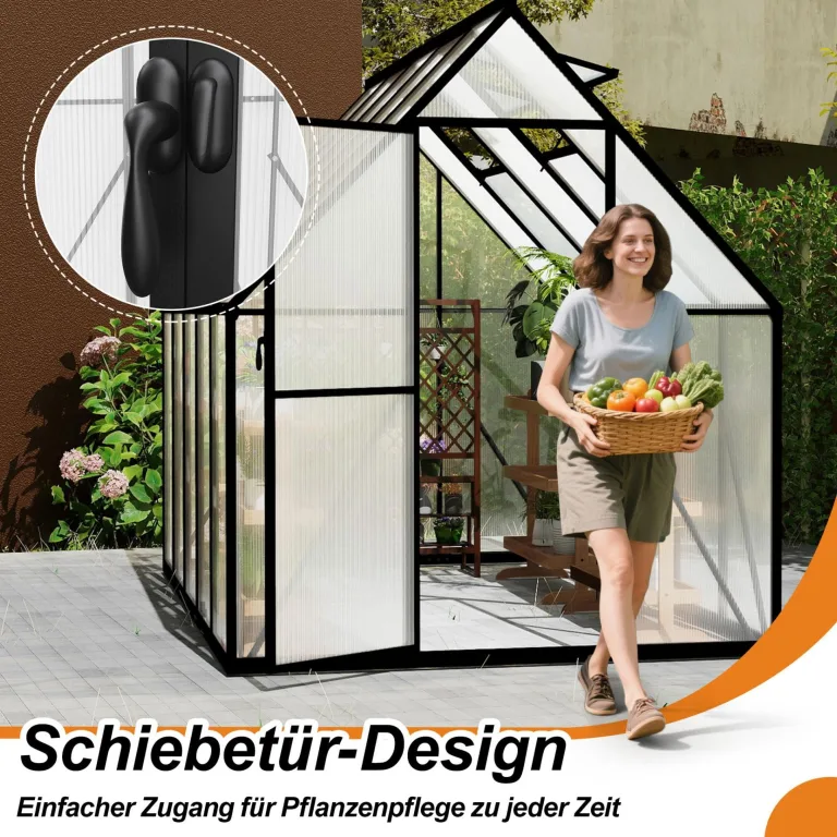 Gewächshaus Aluminium, 280 x 180 x 195 cm, Garten Gewächshaus mit 6 cm Fundament, winterfestes Treibhaus für Pflanzen, Tomatenhaus & Frühbeet – Bild 3