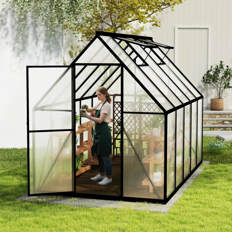 Gewächshaus Aluminium, 280 x 180 x 195 cm, Garten Gewächshaus mit 6 cm Fundament, winterfestes Treibhaus für Pflanzen, Tomatenhaus & Frühbeet – Bild 9