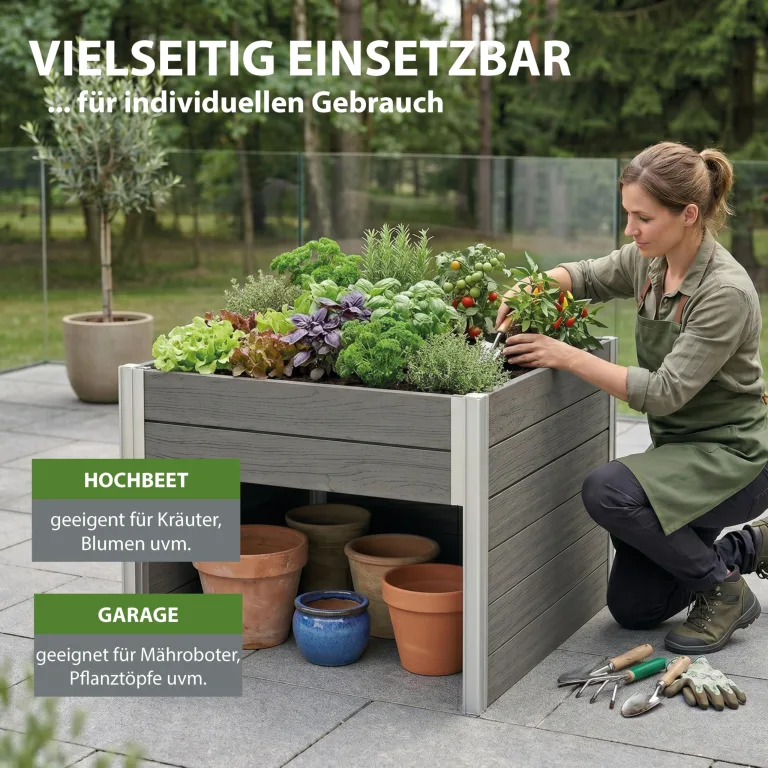 TRUTZHOLM Hochbeet mit Mährobotergarage 2in1 Holzoptik 73x79x56 cm Rasenroboter Garage Pflanzkasten anthrazit – Bild 6