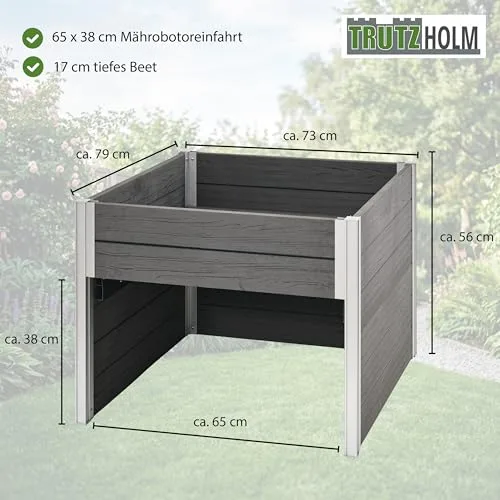 TRUTZHOLM Hochbeet mit Mährobotergarage 2in1 Holzoptik 73x79x56 cm Rasenroboter Garage Pflanzkasten anthrazit – Bild 9