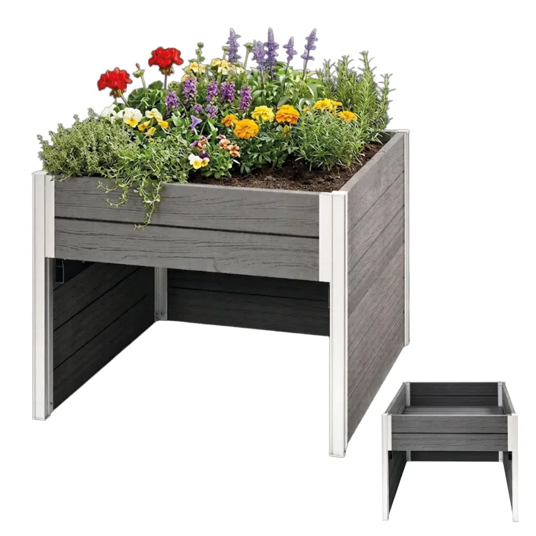 TRUTZHOLM Hochbeet mit Mährobotergarage 2in1 Holzoptik 73x79x56 cm Rasenroboter Garage Pflanzkasten anthrazit – Bild 1