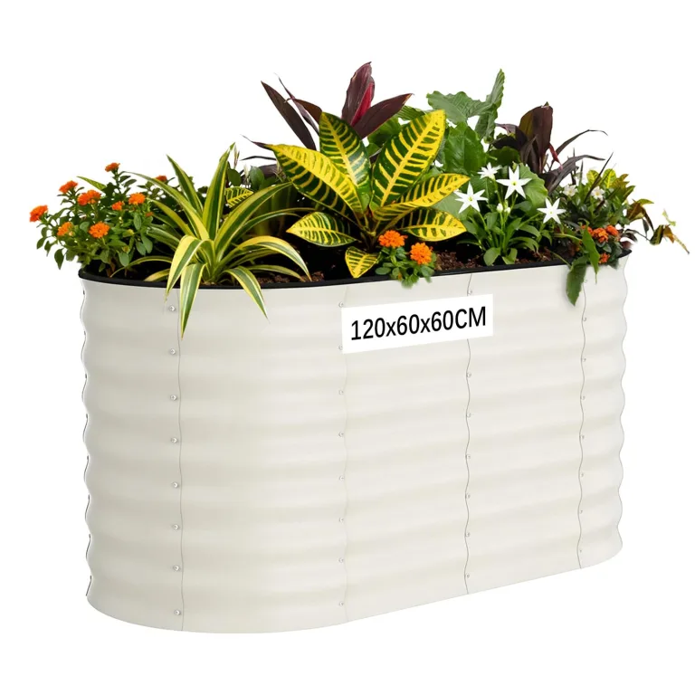 Hochbeet Metall 120x60x60CM—Oval, Hochbeete Für Garten Und Gemüsegarten， Mit Schnittschutzleiste, Gemüse & Pflanzen, Ideal Für Gemüse, Kräuter & Blumen,Beige – Bild 1