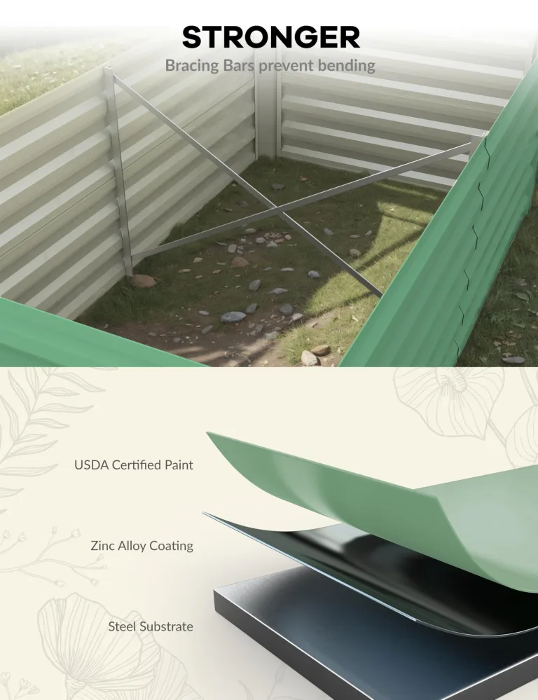 Acekool Hochbeet Metall 180x90x60CM—Quadratisch,Hochbeete Für Garten Und Gemüsegarten, Gemüse & Pflanzen, Ideal Für Gemüse, Kräuter & Blumen, Grün – Bild 3