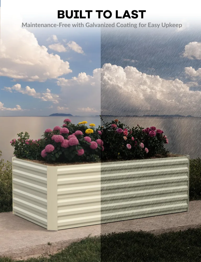Acekool Hochbeet Metall 180x90x60CM—Quadratisch,Hochbeete Für Garten Und Gemüsegarten, Gemüse & Pflanzen, Ideal Für Gemüse, Kräuter & Blumen, Beige – Bild 6