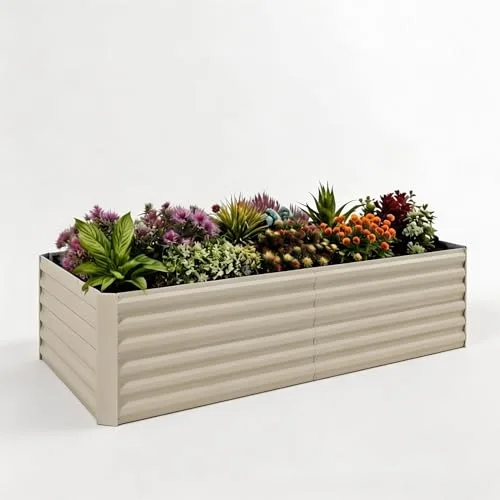 Acekool Hochbeet Metall 180x90x60CM—Quadratisch,Hochbeete Für Garten Und Gemüsegarten, Gemüse & Pflanzen, Ideal Für Gemüse, Kräuter & Blumen, Beige – Bild 9