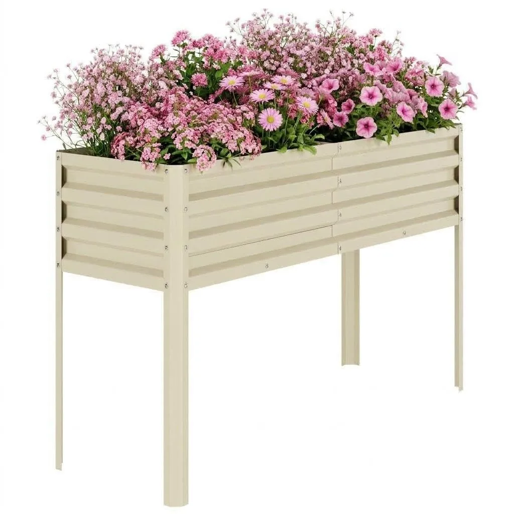 Acekool Hochbeet Metall 127x80x44 cm—Mit Beinen Und Wasserspeicher, 0,6 mm Stahlblech, Hochbeete Für Garten Und Gemüsegarten, Gemüse & Pflanzen, Ideal Für Gemüse, Kräuter & Blumen, Creme - Bild 1
