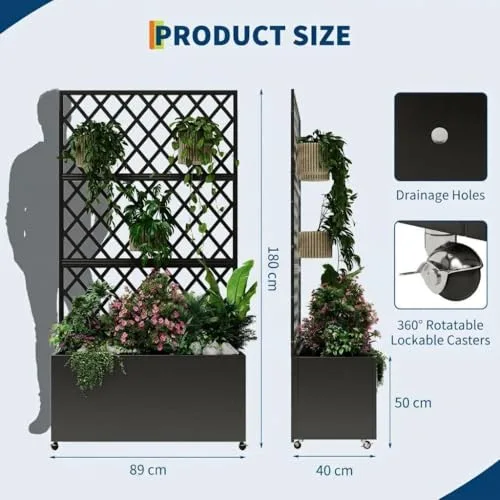 Hochbeet Metall Mit Rankgitter Und Sichtschutz 90x40x180 cm—Mit Räder, Als Hochbeet Für Kletterpflanzen, Gemüse & Blumen, Wetterfest & Einfache Montage, Schwarz – Bild 10