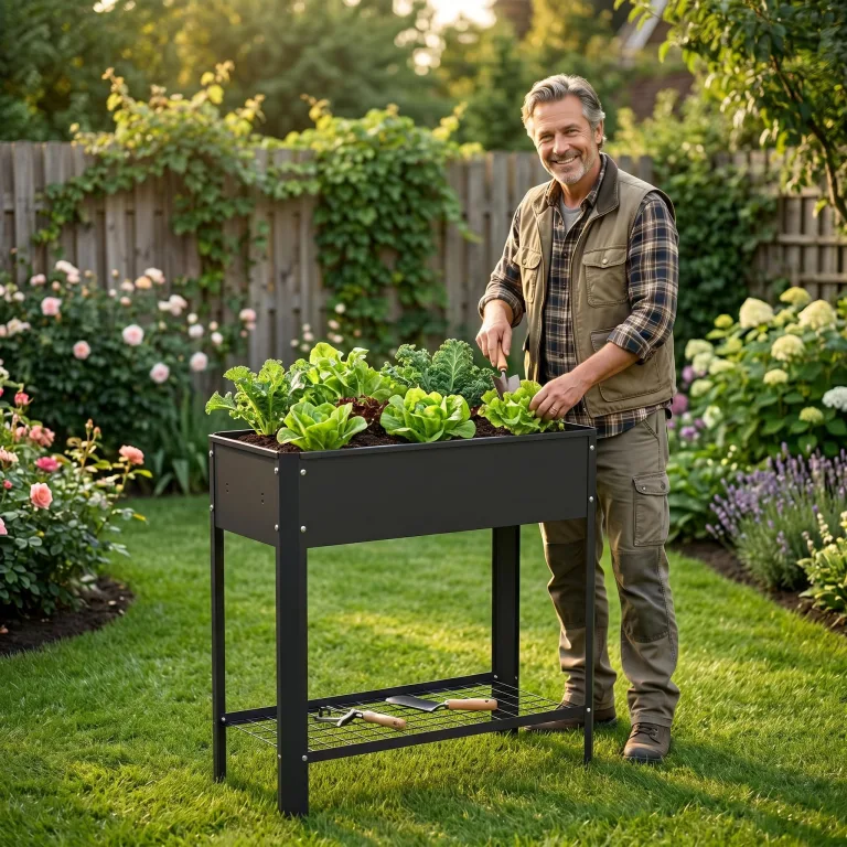UISEBRT Mobiles Hochbeet mit Rollen und Ablage,56L Blumenbeet aus Metall,Rostfrei & Wetterfest, 80x35x80cm Erhöhtes Frühbeet Kräuterbeet für Garten Balkon Terrasse,Schwarz – Bild 10