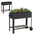 Hochbeet mit Rädern & Ablage, Metall Pflanzkasten Blumenbett, verzinkt Blumenkaste, mobiles Gartenbeet mit Griff, Frühbeet für Balkon Terrasse, ideal für Gemüse Kräuter Blumen, Schwarz - Thumbnail 1