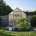 Stahl Gewächshaus Comfort 200x400x220cm mit Fundament | UV-beständige 4 mm Hohlkammerplatten | Automatischer Fensteröffner inkl. | Winterfestes Tomatenhaus & Treibhaus für Garten - Thumbnail 8