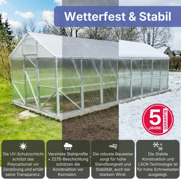 Gewächshaus Victoria 300x400x250cm aus Stahl mit Fundament | UV-beständige 6 mm Hohlkammerplatten | Winterfestes Tomatenhaus & Treibhaus für Garten – Bild 2