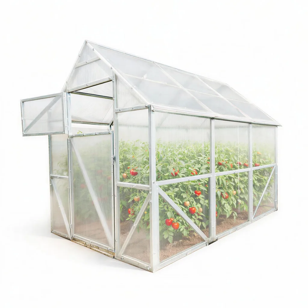 Stahl Gewächshaus Smart 200x300x220cm mit Holzfundament | UV-beständige 4 mm Hohlkammerplatten | Automatischer Fensteröffner inkl. | Winterfestes Tomatenhaus & Treibhaus für Garten