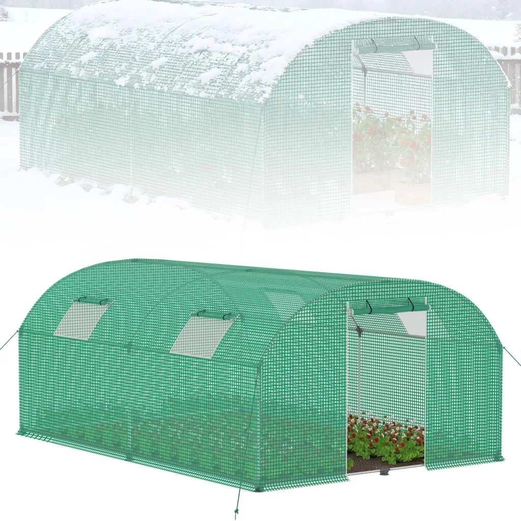 Gewächshaus für Garten 3x4m Tomatenhaus mit 4 Fenstern, UV-beständig, mit verzinktem Stahlrahmen & Moskitonetz, ideal für Gemüse, Obst & Blumen, 12m² Grün