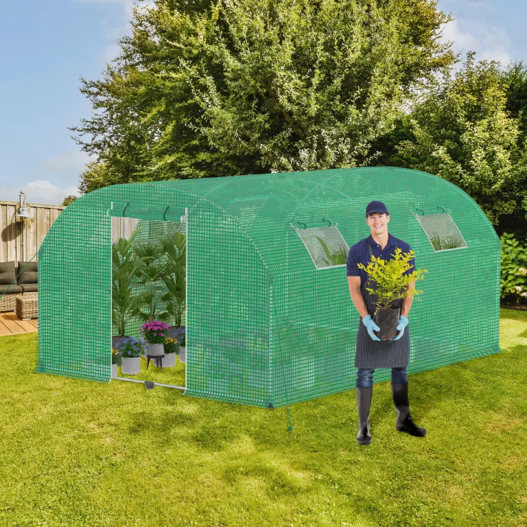 Gewächshaus für Garten 3x4m Tomatenhaus mit 4 Fenstern, UV-beständig, mit verzinktem Stahlrahmen & Moskitonetz, ideal für Gemüse, Obst & Blumen, 12m² Grün – Bild 9
