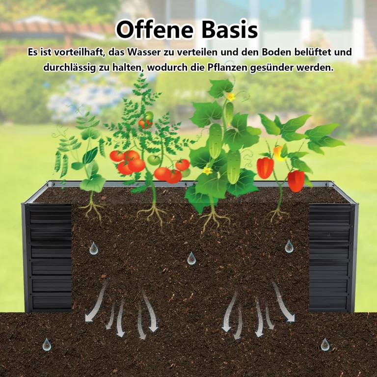 Hochbeet Metall 190x90x64 cm, Hochbeete aus Verzinktes Stahl, Wetterfest, Rostgeschützt, Sicherheitskante, Offener Boden, Pflanzkasten für Garten, Blumen, Gemüse & Kräuter, Anthrazit – Bild 8