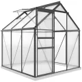 Outsunny Gewächshaus für den Garten, aus Polycarbonat mit Rahmen aus Aluminiumlegierung, 3,6 m², Gewächshaus für den Garten mit Fundament, Dachrinnen, verstellbares Dachfenster, Flügeltür, für - Thumbnail 9