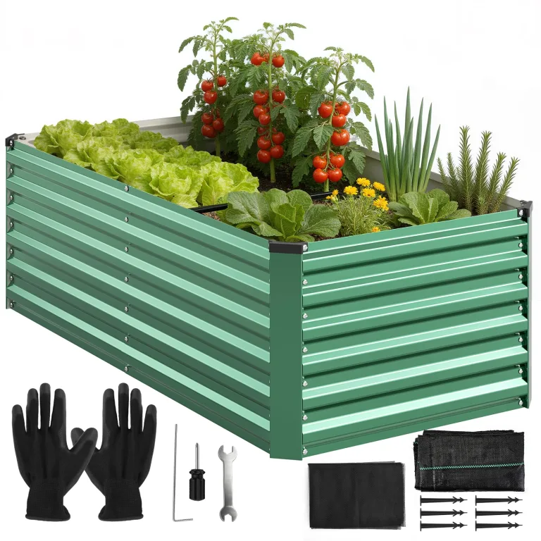 Hochbeet Metall 240x120x60 cm, Pflanzenbeet mit Stützstangen & Schutznetz, Outdoor Hochbeet Set mit Sonnenschutz, offener Pflanzkasten aus verzinktem Stahl für Gemüse, Kräuter & Blumen – Bild 1