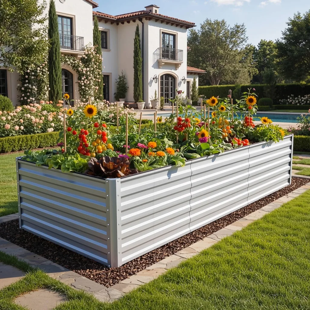 DWVO Hochbeete für den Garten,1550L Hochbeet aus Metall,Verzinkter Stahl 0.35 mm mit Sicherheitsrand und 4 Stützstangen für Gartenobst und gemüse(Silber,240 x 120 x 54 cm)