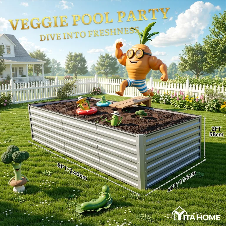 DWVO Hochbeete für den Garten,1550L Hochbeet aus Metall,Verzinkter Stahl 0.35 mm mit Sicherheitsrand und 4 Stützstangen für Gartenobst und gemüse(Silber,240 x 120 x 54 cm) – Bild 7