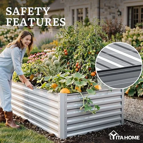 DWVO Hochbeete für den Garten,1550L Hochbeet aus Metall,Verzinkter Stahl 0.35 mm mit Sicherheitsrand und 4 Stützstangen für Gartenobst und gemüse(Silber,240 x 120 x 54 cm) – Bild 10