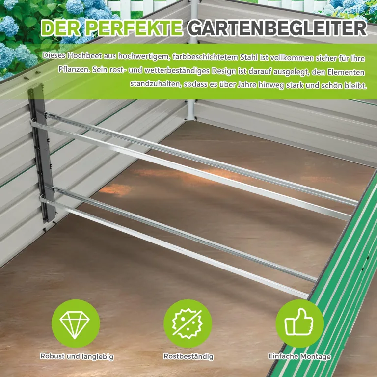 Hochbeet Metall 2er-Set 190x90x64 cm, Hochbeete aus Verzinktes Stahl, Wetterfest, Rostgeschützt, Sicherheitskante, Offener Boden, Pflanzkasten für Garten, Blumen, Gemüse & Kräuter, Grün – Bild 8