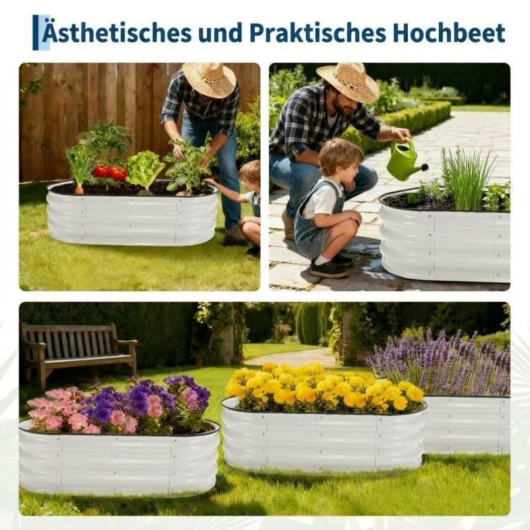 Hochbeet Metall 2er Set 120x60x30 cm – Pflanzkasten aus verzinktem Stahl für Garten & Balkon – Wetterfestes Beet für Gemüse, Kräuter & Blumen, Rostfrei & Stabil, Weiß – Bild 7