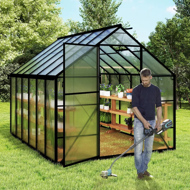Gewächshaus mit Fundament 310x250x205 cm Tomatenhaus Treibhaus Gartengewächshaus Aluminium mit Schiebetür und Dachfenster - Stabil, Winterfest, UV-beständig – Bild 9