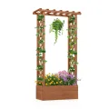 GOPLUS Blumenkasten mit Rankgitter & hängendem Dach, Pflanzkasten Holz mit Rankhilfe, Hochbeet für Kletterpflanzen & hängende Körbe, Pflanzkübel für Garten, Hof & Balkon (200 x 44 x 114 cm,Braun) - Thumbnail 3