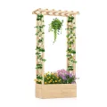 GOPLUS Blumenkasten mit Rankgitter & hängendem Dach, Pflanzkasten Holz mit Rankhilfe, Hochbeet für Kletterpflanzen & hängende Körbe, Pflanzkübel für Garten, Hof & Balkon (200 x 44 x 114 cm,Braun) - Thumbnail 5