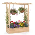 GOPLUS Blumenkasten mit Rankgitter & hängendem Dach, Pflanzkasten Holz mit Rankhilfe, Hochbeet für Kletterpflanzen & hängende Körbe, Pflanzkübel für Garten, Hof & Balkon (200 x 44 x 114 cm,Braun) - Thumbnail 7