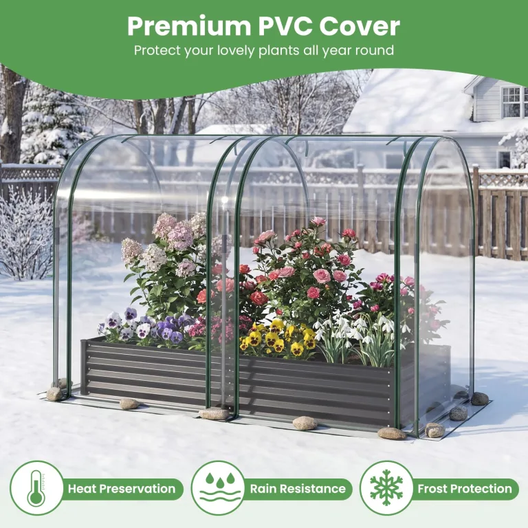 FANTASK 3 in 1 Gewächshaus mit Hochbeet, 180x100x145 cm, Hochbeet Frühbeet mit PVC-Abdeckung & 2 Fenstern, Foliengewächshaus für Kräuter, Blumen & Gemüse, Blumenkasten für Garten (Schwarz) – Bild 7