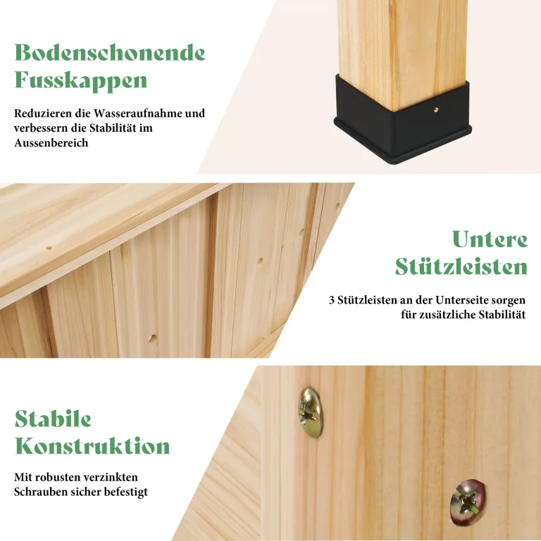 LUXOAK 122x61x77 cm Hochbeet aus Tannenholz mit Beinen, erhöhter Pflanzkasten mit Pflanzvlies, Trennwand und Drainagelöchern, 110 l Fassungsvermögen, für Garten und Terrasse, helles Holz – Bild 6