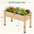 LUXOAK 122x61x77 cm Hochbeet aus Tannenholz mit Beinen, erhöhter Pflanzkasten mit Pflanzvlies, Trennwand und Drainagelöchern, 110 l Fassungsvermögen, für Garten und Terrasse, helles Holz - Thumbnail 2
