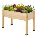 LUXOAK 122x61x77 cm Hochbeet aus Tannenholz mit Beinen, erhöhter Pflanzkasten mit Pflanzvlies, Trennwand und Drainagelöchern, 110 l Fassungsvermögen, für Garten und Terrasse, helles Holz - Thumbnail 8