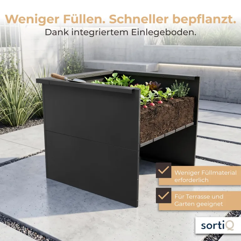Hochbeet-Set|90x90x80cm|Metall-Hochbeet mit Einlegeboden|Pulverbeschichteter, verzinkter Stahl|Mit Schneckenbarriere und Wühlmausgitter|Inkl. 10 Pflanzsticks – Bild 4