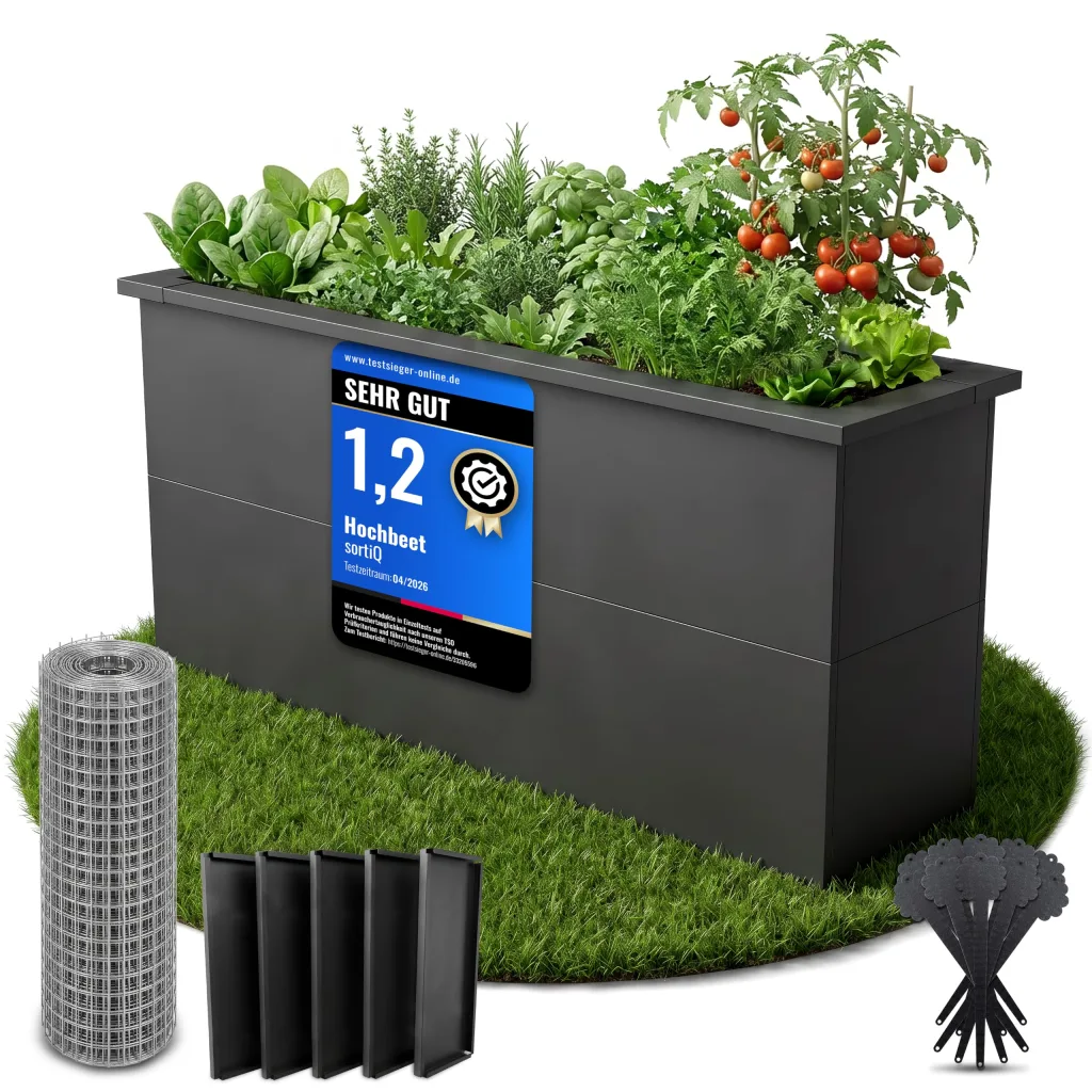 Hochbeet-Set|130x45x80cm|Metall-Hochbeet mit Einlegeboden|Pulverbeschichteter, verzinkter Stahl|Mit Schneckenbarriere und Wühlmausgitter|Inkl. 10 Pflanzsticks