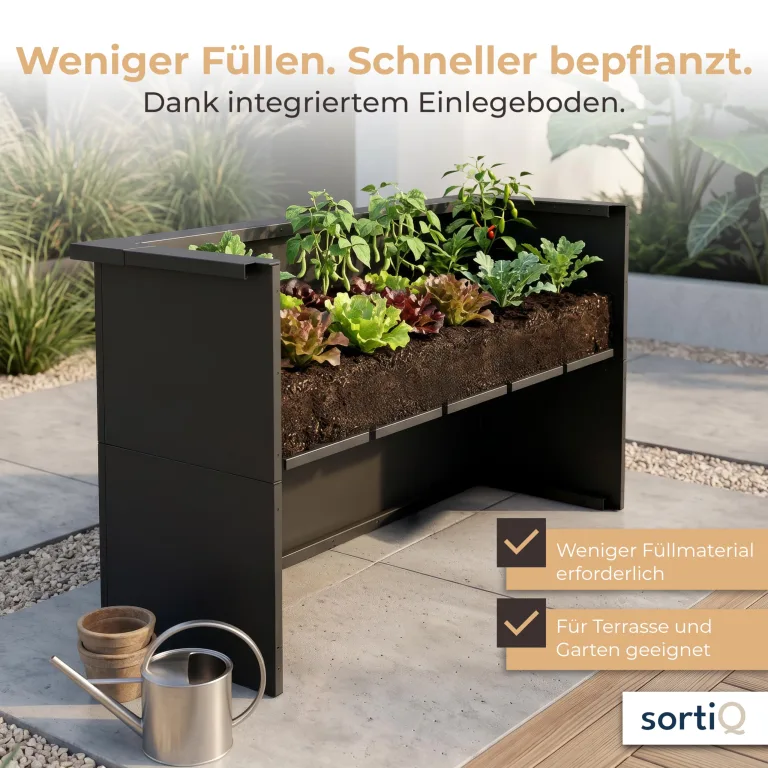 Hochbeet-Set|130x45x80cm|Metall-Hochbeet mit Einlegeboden|Pulverbeschichteter, verzinkter Stahl|Mit Schneckenbarriere und Wühlmausgitter|Inkl. 10 Pflanzsticks – Bild 4